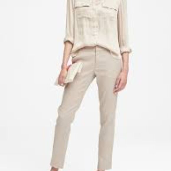Banana Republic Ryan Fit Stone Slim Straight Wide Stretch Cotton Pants Sz 12 - Picture 1 of 7